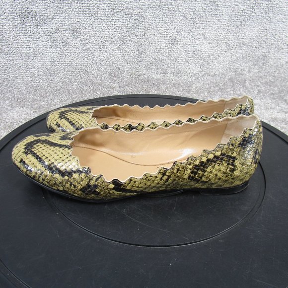 Chole Flats Womens Size 37 Eu 6.5 Us Scalloped Snakeprint Yellow Black Ballert - Picture 5 of 11